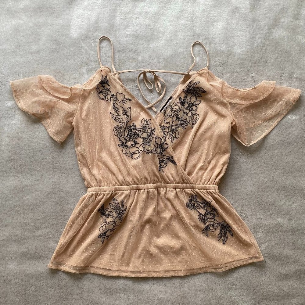 Express Lace Peplum top with embroidered flowers